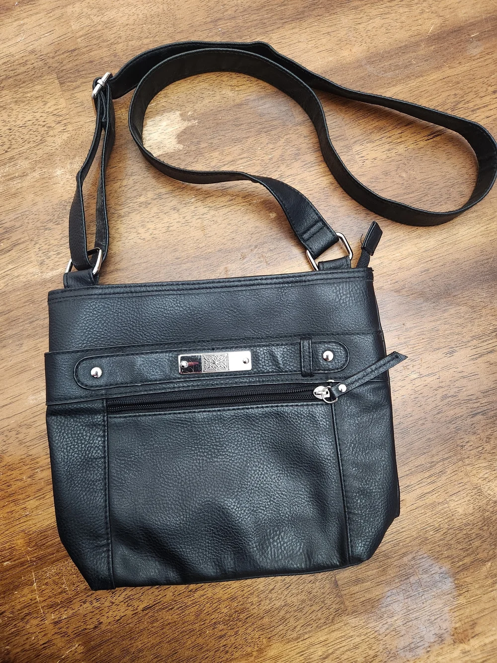 Black Crossbody Shoulder Bag with Front Zip Pocket - Picture 1 of 4